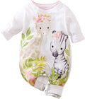 Cute Giraffe & Zebra Floral Print Baby Girl Romper