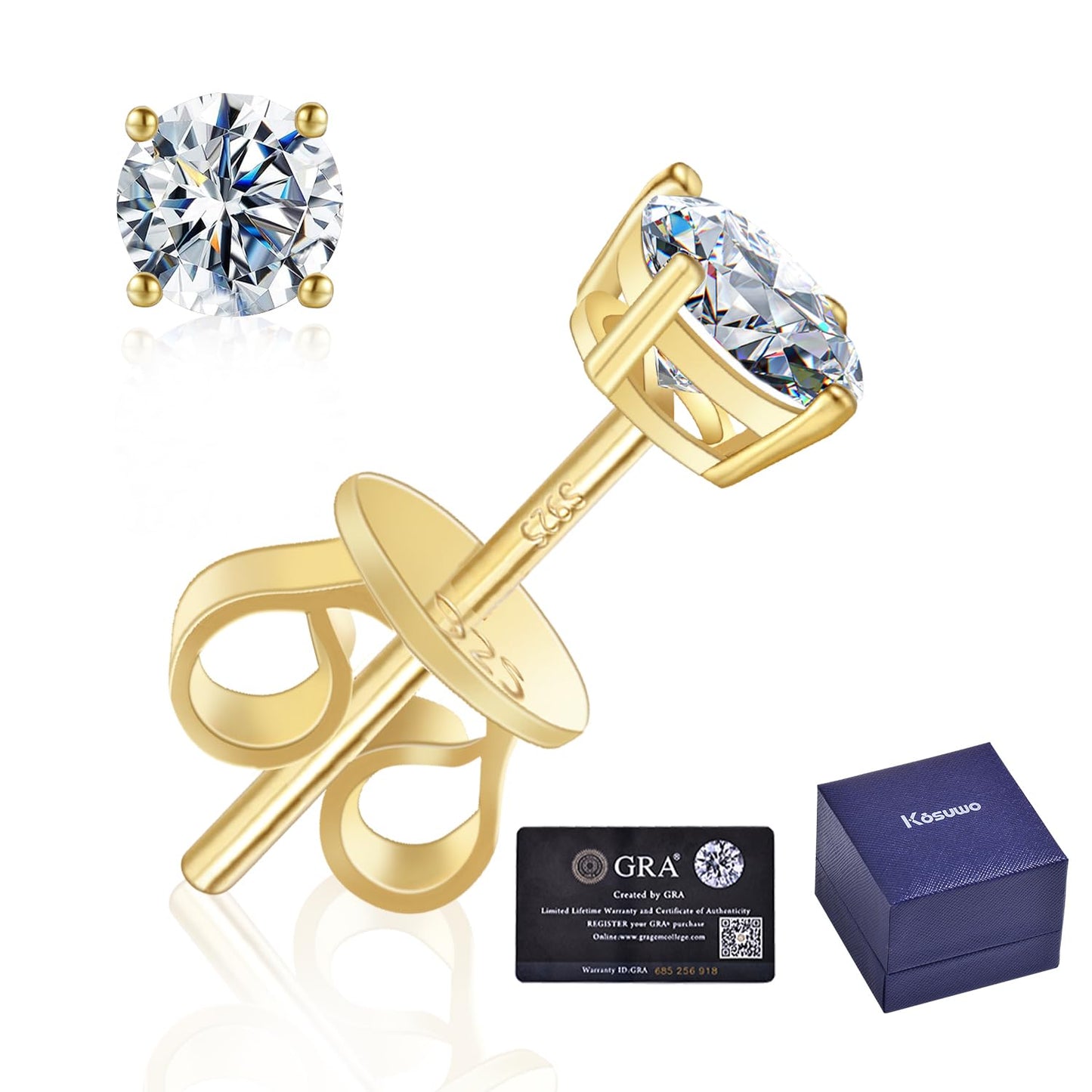 GRA Mens S925 Sterling Silver Moissanite Stud Earrings for All
