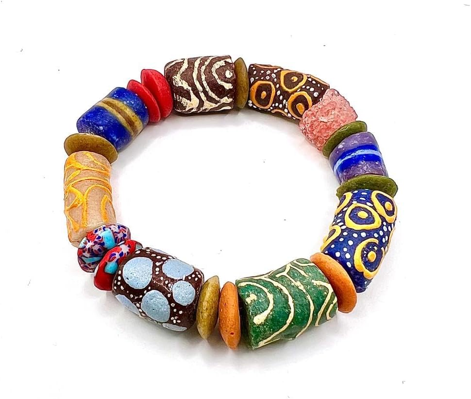 Ghanaian Handmade Powder Glass Trade Bead Bracelet for Style