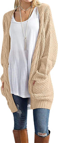 Women's Loose Open Front Cable Knit Cardigan Sweater - Cozy Fit