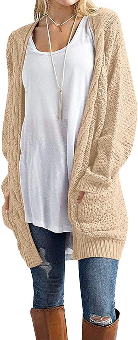 GRECERELLE Women's Loose Open Front Long Sleeve Cardigan Sweater