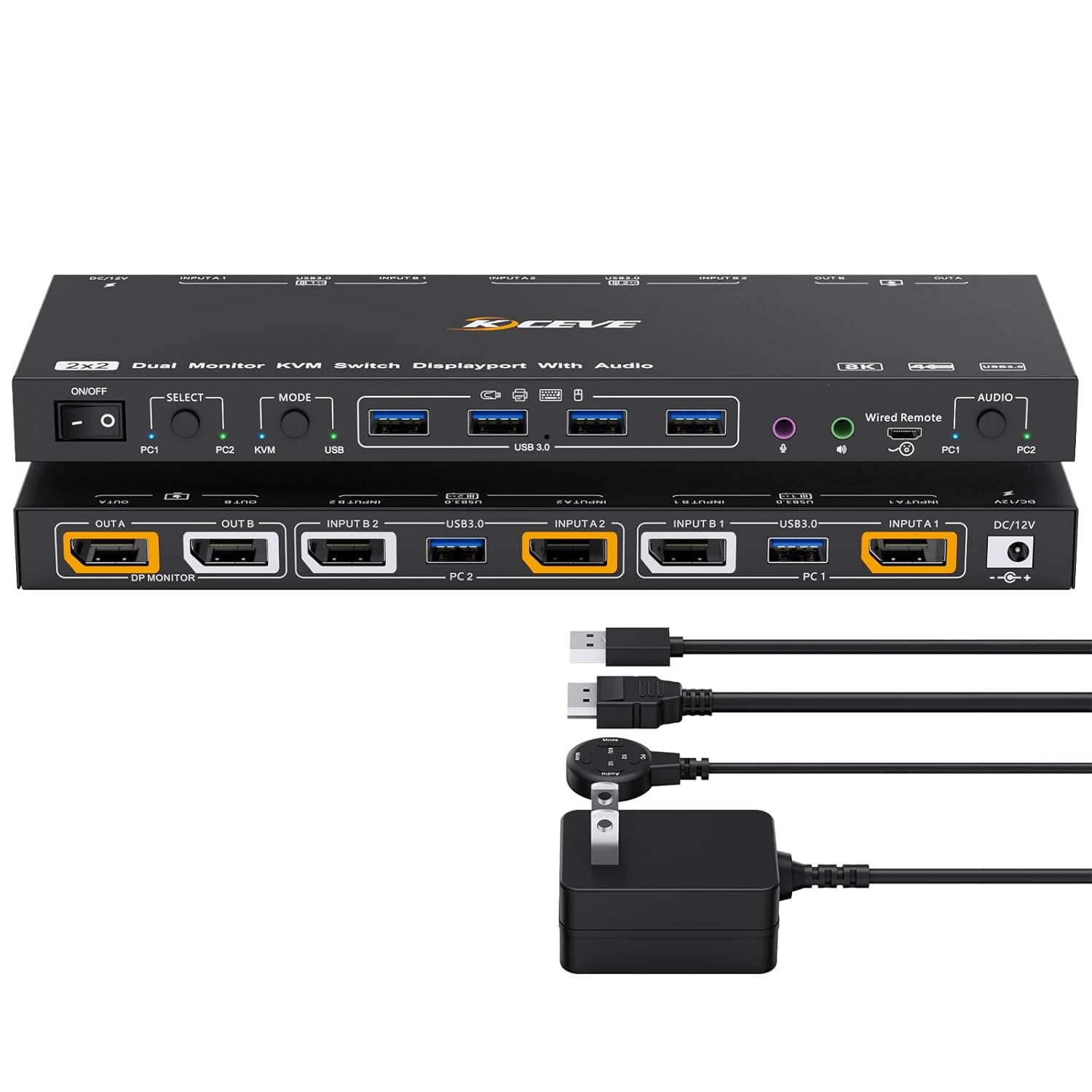 KVM Switch 2 Monitors 2 Computers with Audio for Dual Use