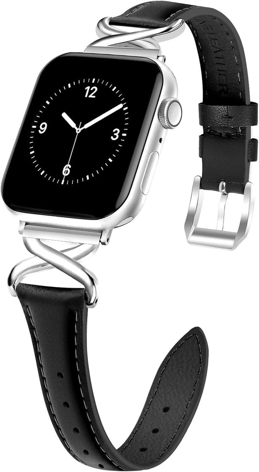 Chic X-Shaped Metal Crown Leather Band for Apple Watch