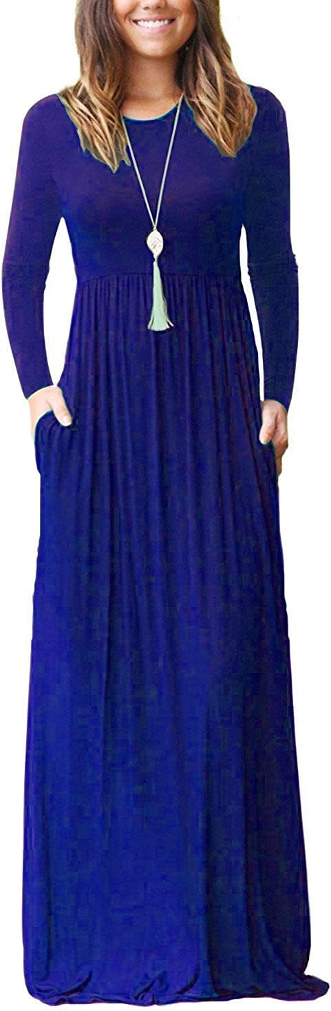 AUSELILY Women's Long Sleeve Casual Maxi Dress with Pockets