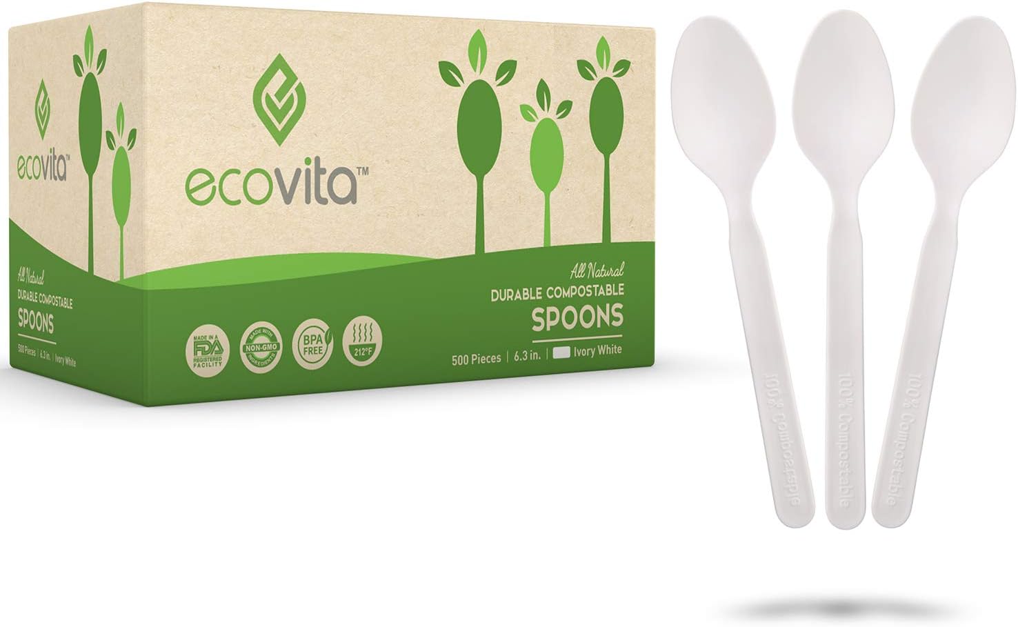 100% Compostable Spoons - Eco Friendly Durable Utensils Bulk
