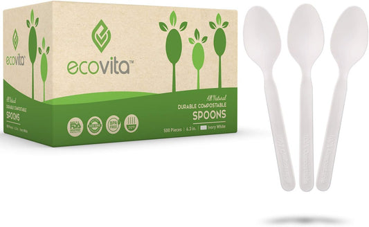 100% Compostable Spoons - Eco Friendly Durable Utensils Bulk