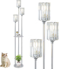 Crystal Floor Lamp with Shelves 66 in - Modern 3-Light Corner Lamp