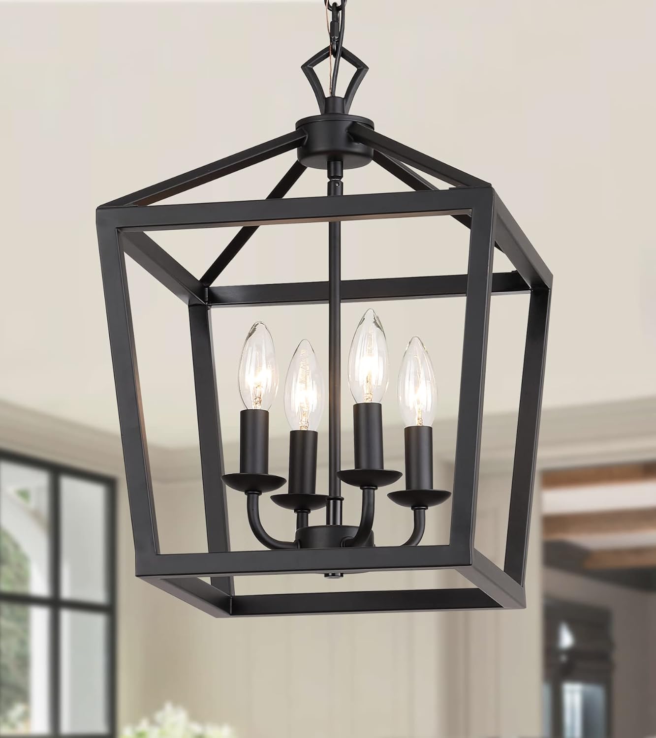 Farmhouse Rustic Black Lantern Chandelier for Home Lighting