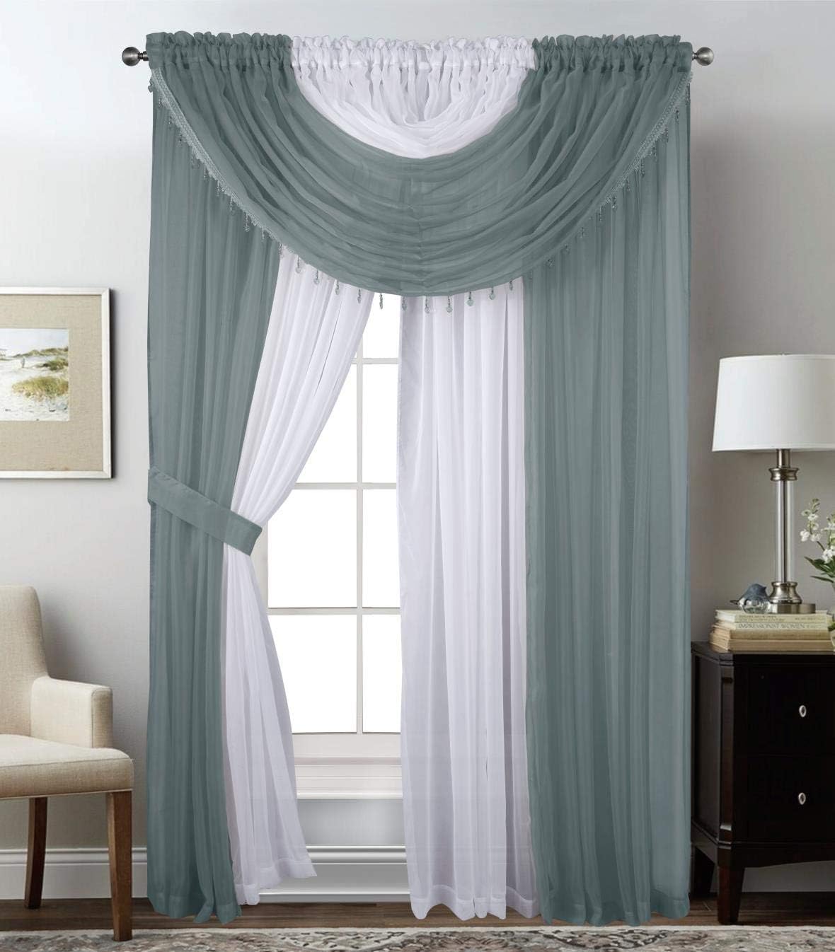 Luxurious LinenTopia 4-Panel Sheer Curtains - Elegant Light Filtering Set - 55x84 Gray/White