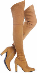Over The Knee Stretch Suede Chunky Heel Boots - Comfortable Fit Shoe'N