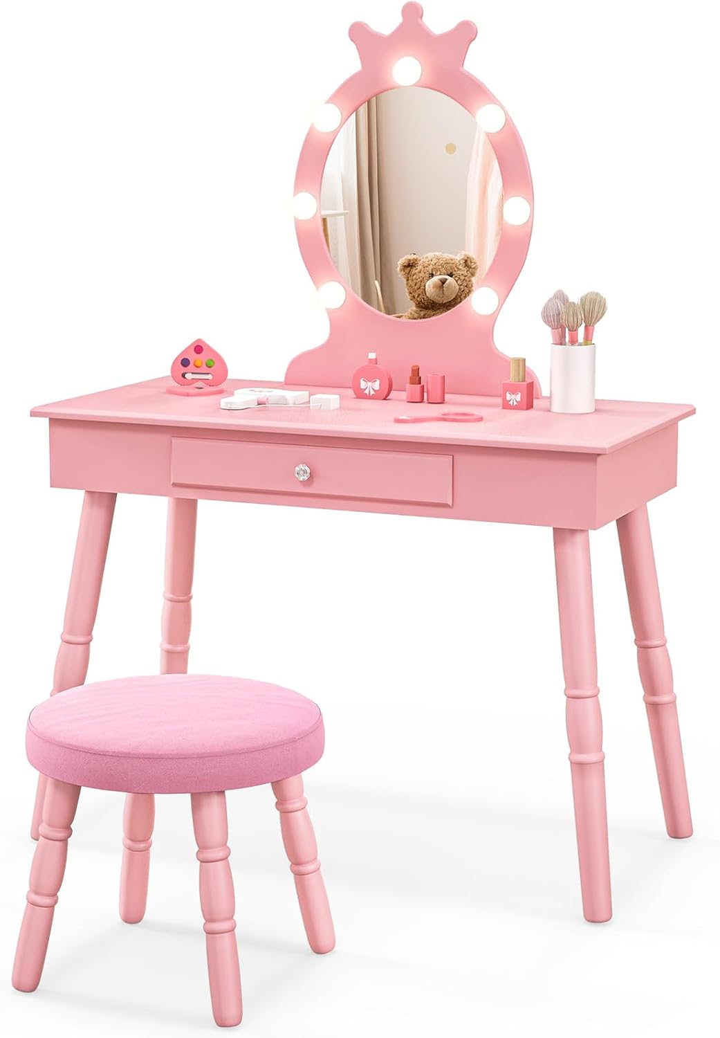 HONEY JOY Kids Vanity with Lights for Little Girls' Playtime