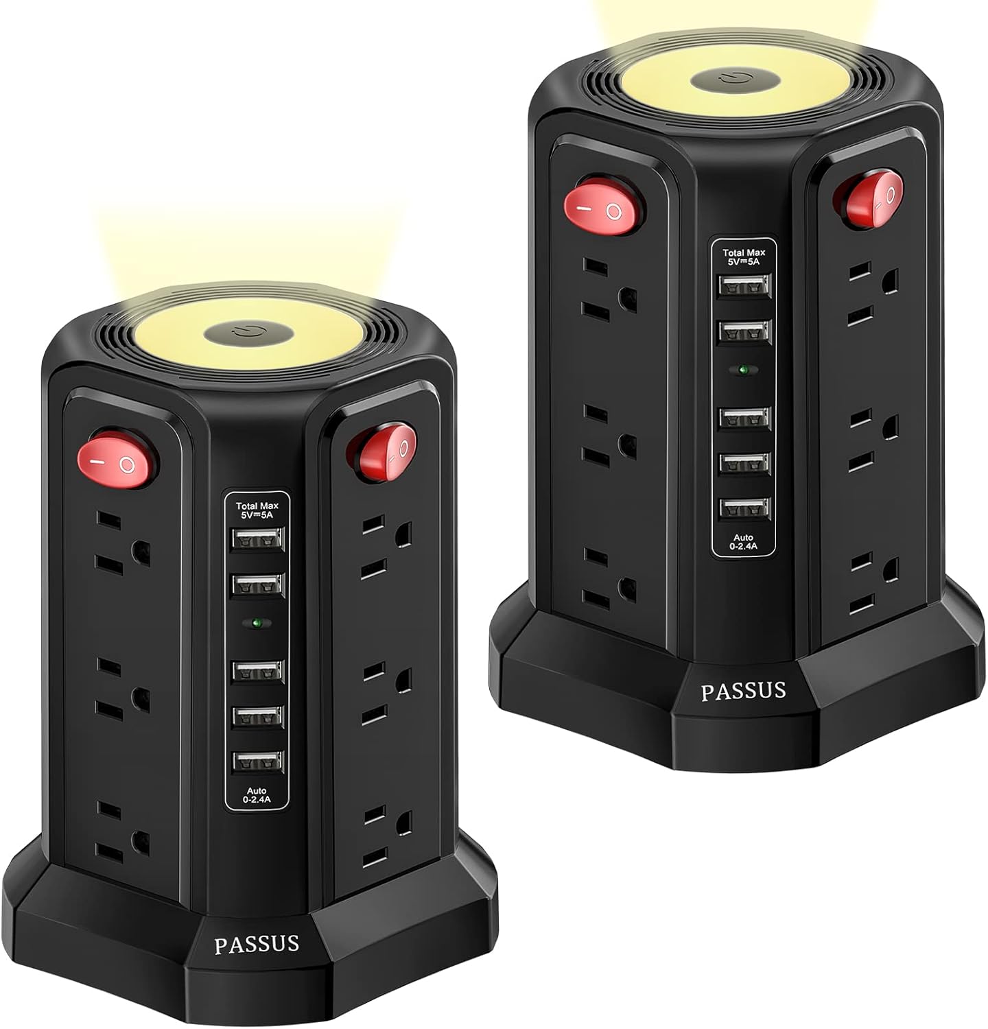 Surge Protector Power Strip Tower with USB Ports and Night Light