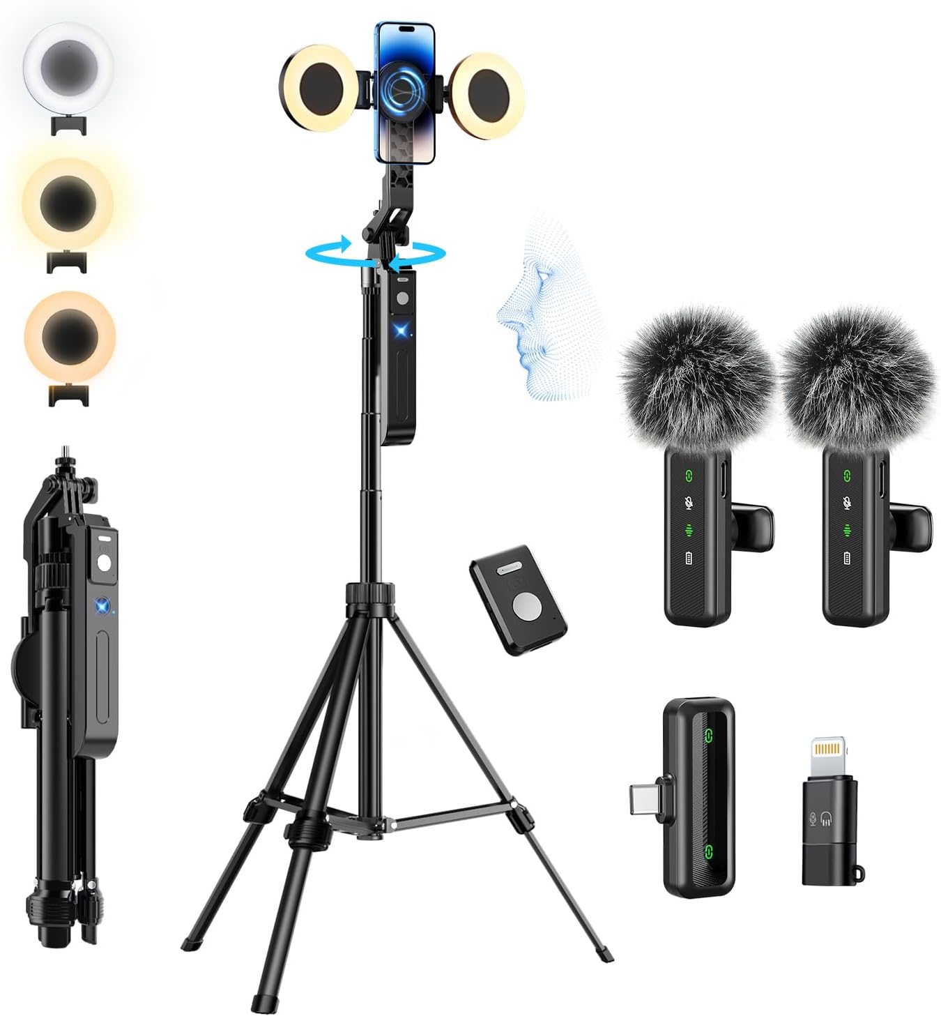 yAyusi Vlogging Kit for iPhone with Auto Face Tracking Tripod