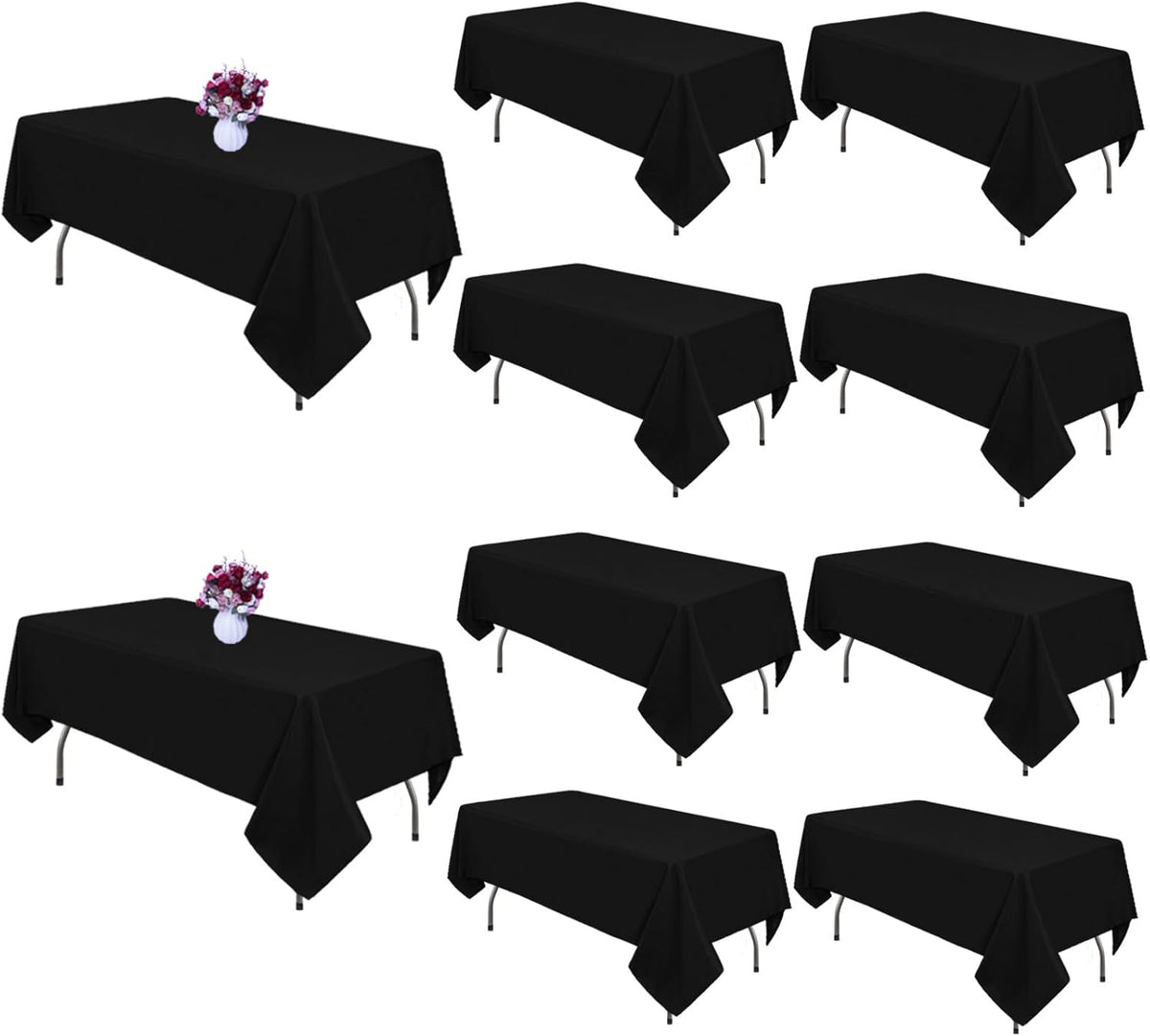 12 Packs Black Tablecloths 60x102 Inch for 6 Foot Tables