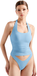 SUUKSESS Women Halter Tank Tops Double Lined Backless