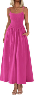 Women's Smocked Maxi Dress Summer 2025 - Flowy Spaghetti Strap
