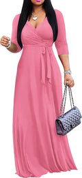 Women's Solid Color Bohemian Maxi Dress V-Neck - Comfortable Fit