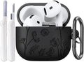 Black 3D Floral Airpods 4 Case with Keychain - Shockproof Protection by QINGQING