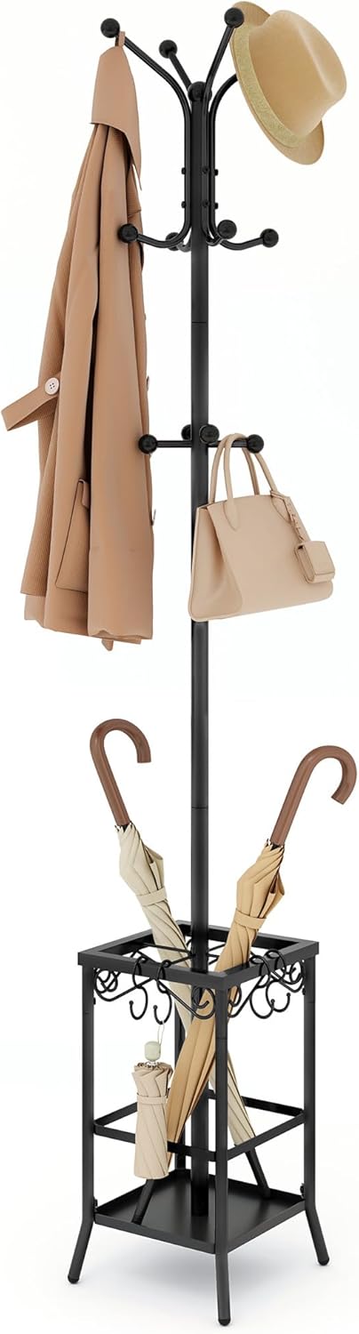 Hoctieon Freestanding Coat Rack with Umbrella Holder and Hooks