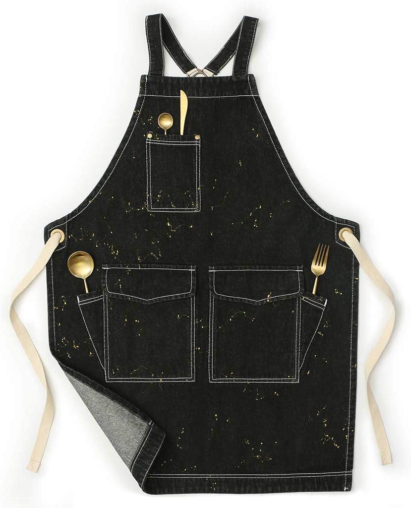 Jeanerlor Cotton Denim Apron with Pockets for Cooking & More