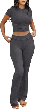 Lounge Sets for Women 2 Piece Foldover Flare Leggings Set - Soft Rayon