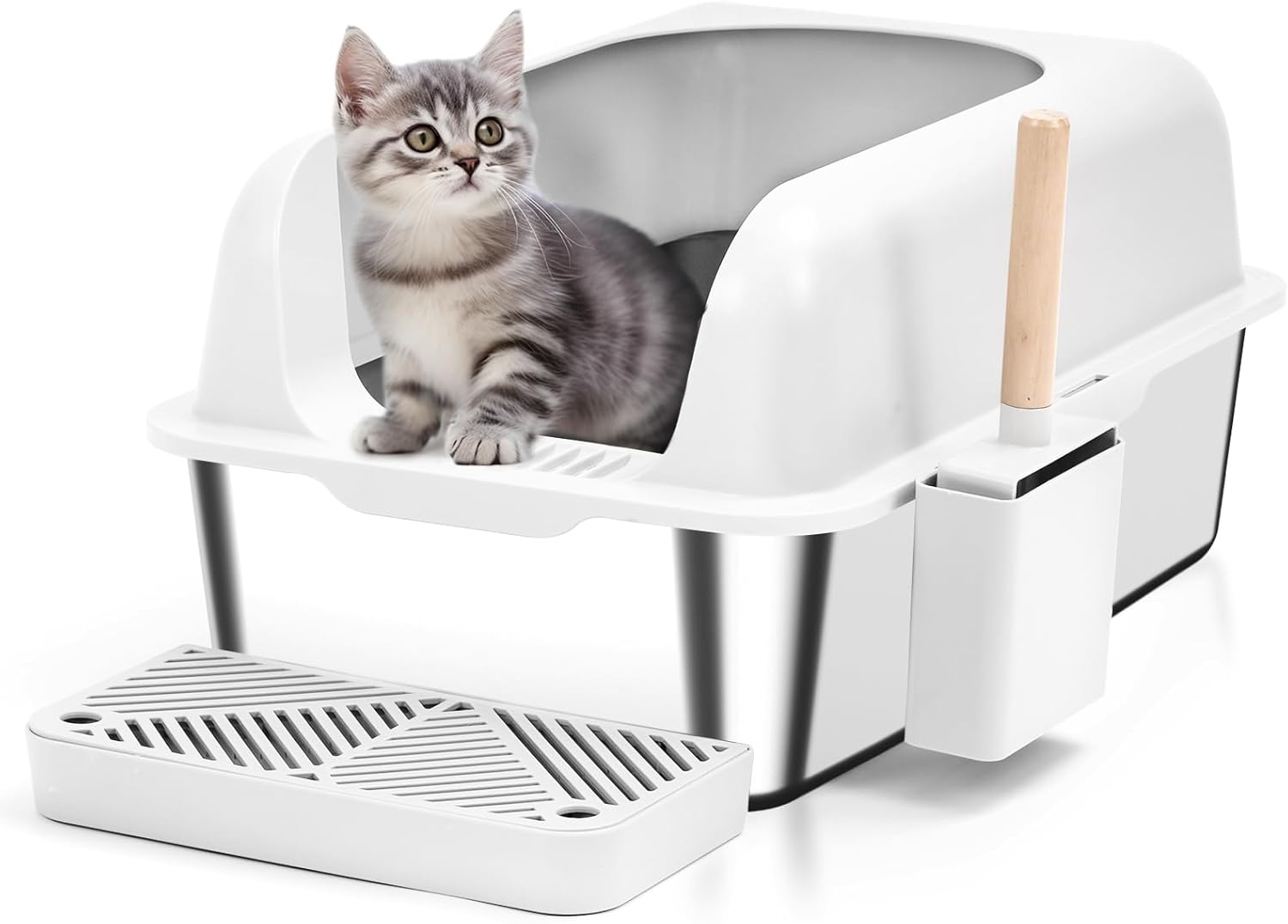 Enclosed Stainless Steel Cat Litter Box for Big Cats XL Size