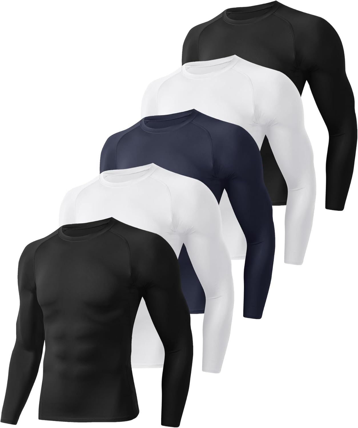 5 Pack Long Sleeve Compression Shirts for Men - Quick Dry Base Layer