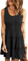 Womens Summer Sleeveless Smocked Empire Waist Tiered Mini Dress