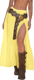 SHENHE Women's Western Boho Maxi Skirt Lace Ruffle High Slit - Flowy