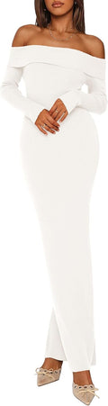 Women's Off Shoulder Sweater Dress Maxi - Fall Bodycon
