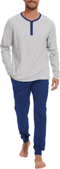 Men's Pajama Set with Henley Neckline - 100% Cotton Comfort Navisting