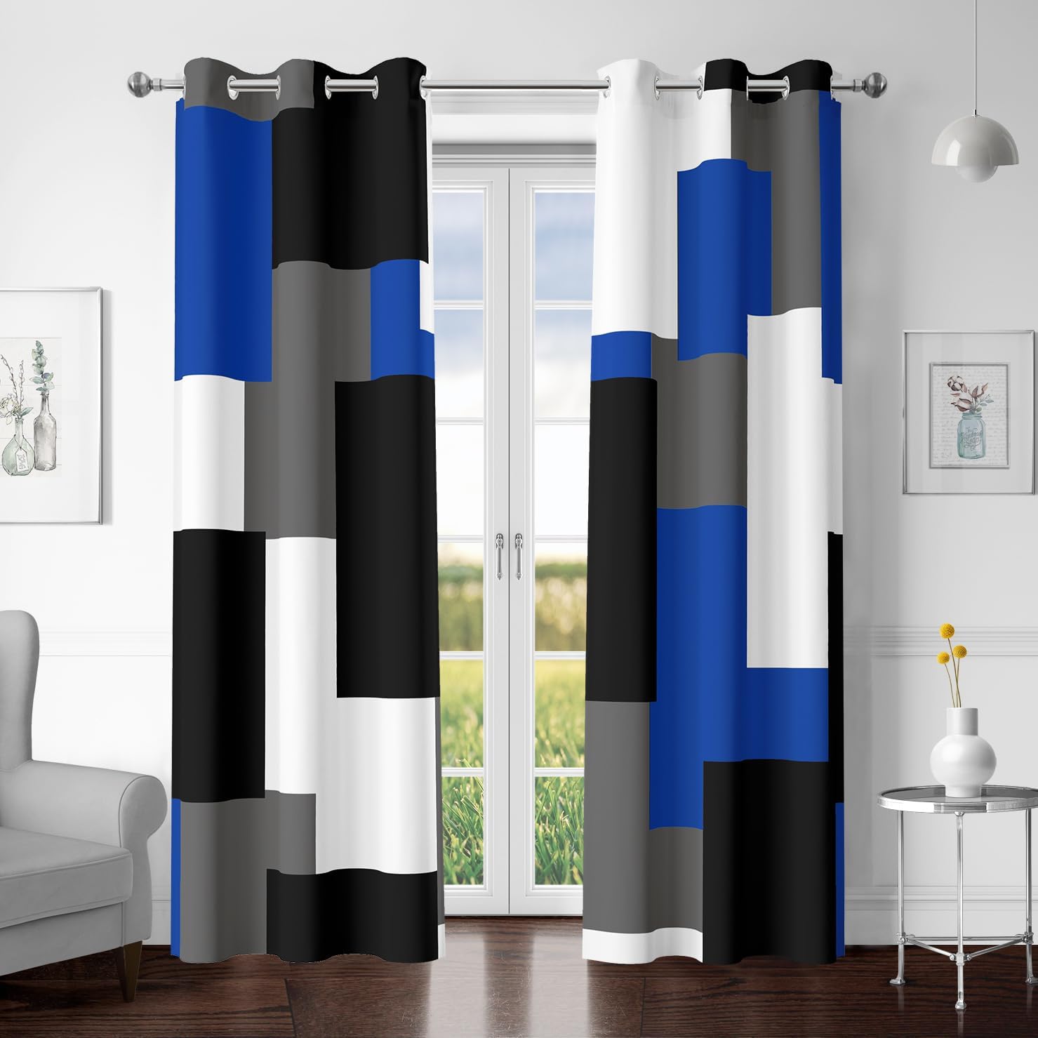 Blue Gray 100% Blackout Curtains for Bedroom and Living Room