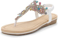 iCKER Women Rhinestone Sandals T-Strap Pearl Crystal Flats Jewelry