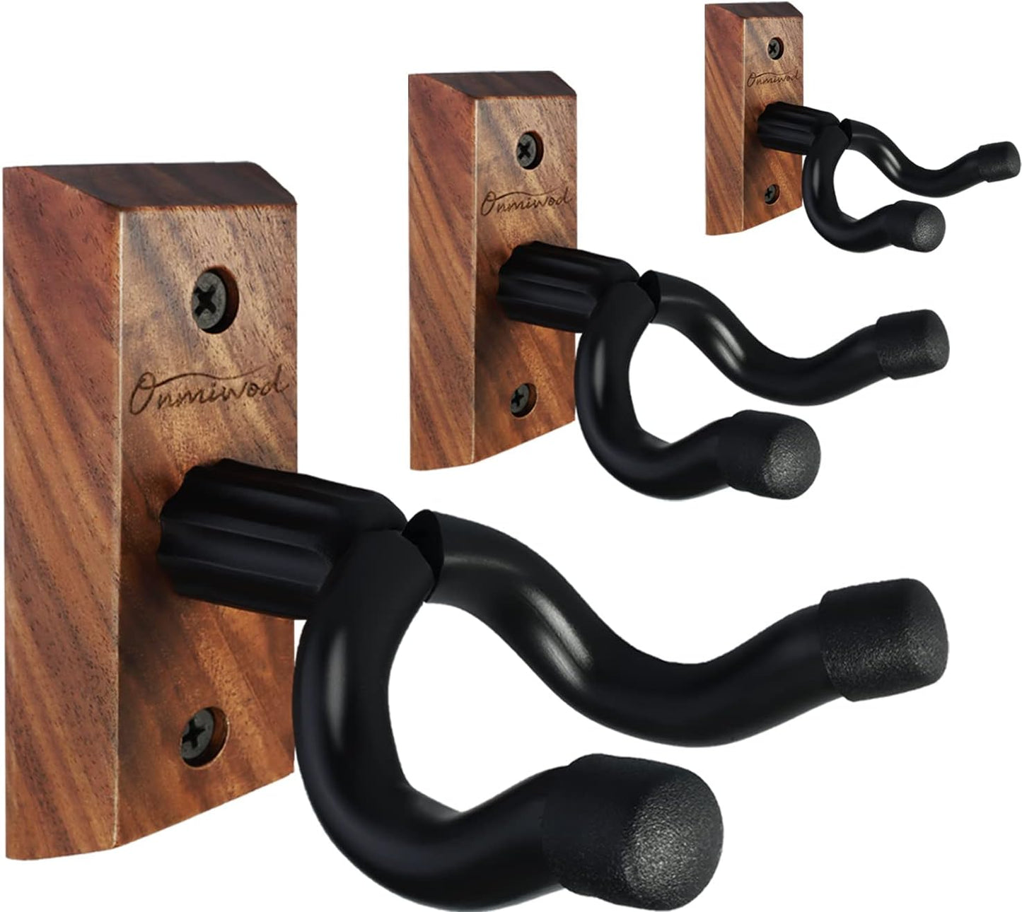 3 Pack Black Walnut Guitar Wall Mounts - Securely Display Your Instruments