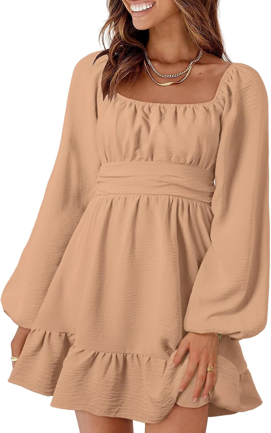 Dokotoo Womens Sexy Dress with Lantern Sleeves and Ruffle Hem