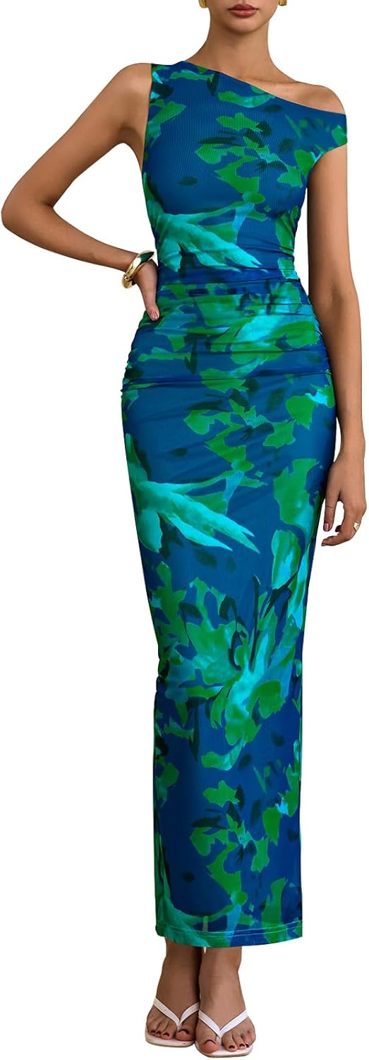Floral One Shoulder Maxi Dress for Women 2025 Wedding Guest