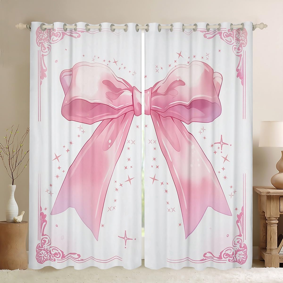 Princess Pink Bow Window Curtains - Kids Dream Decor
