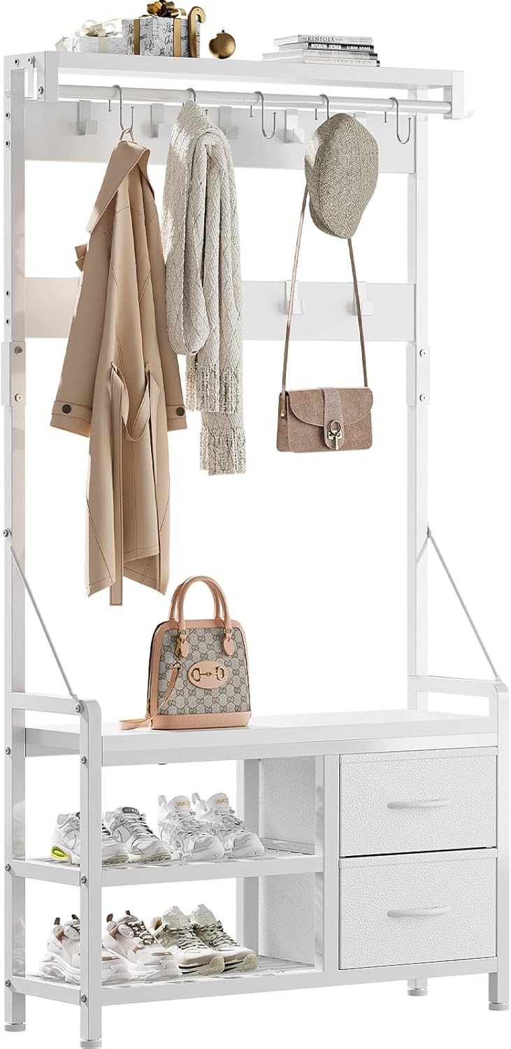 Lulive Hall Tree with Bench and Coat Rack for Entryway Storage