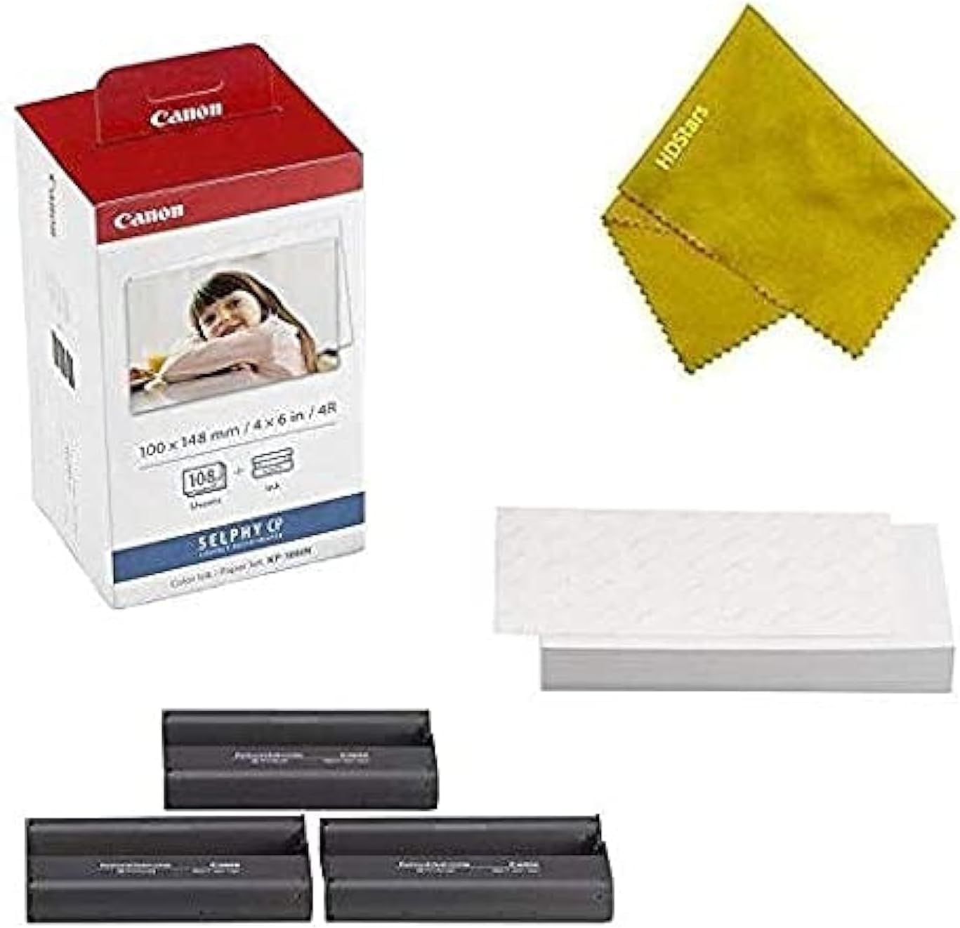 Canon KP-108IN Color Ink & Paper Combo for SELPHY Printers + Bonus Cloth