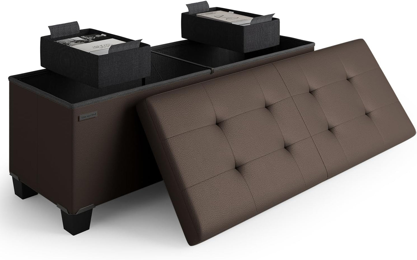 Storage Ottoman Bench with Bins for Bedroom and Living Room