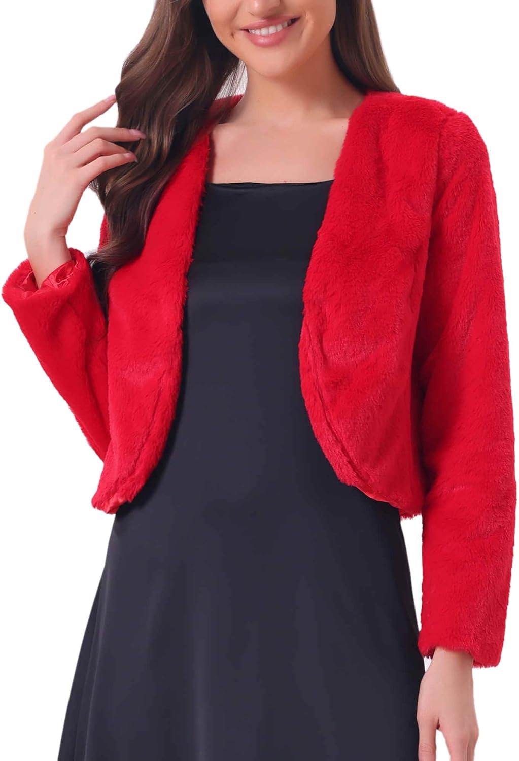 Allegra K Cropped Jacket for Women's Faux Fur with Pockets