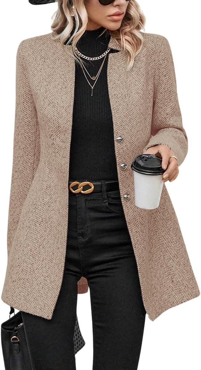 Chouyatou Women's Business Casual Herringbone Wool Coat Blazer