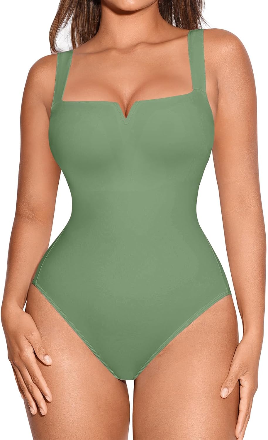 FeelinGirl Square Neck Bodysuit for Women with Tummy Control