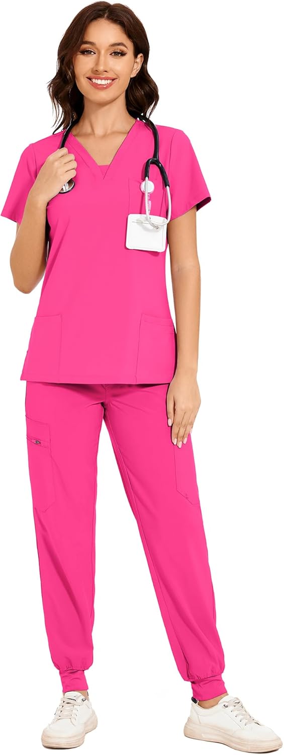 COZYFIT Scrubs for Women - V-Neck Top & Cargo Pants Set