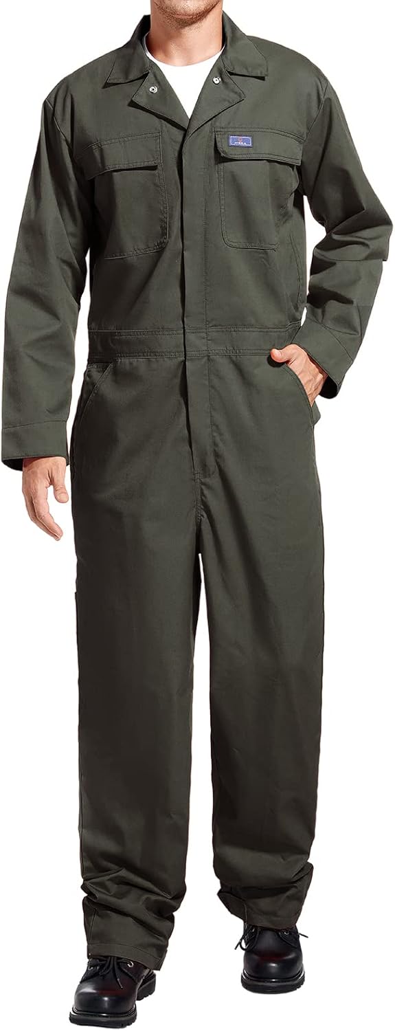 HISEA Men's Long Sleeve Coverall: Durable Workwear with Pockets