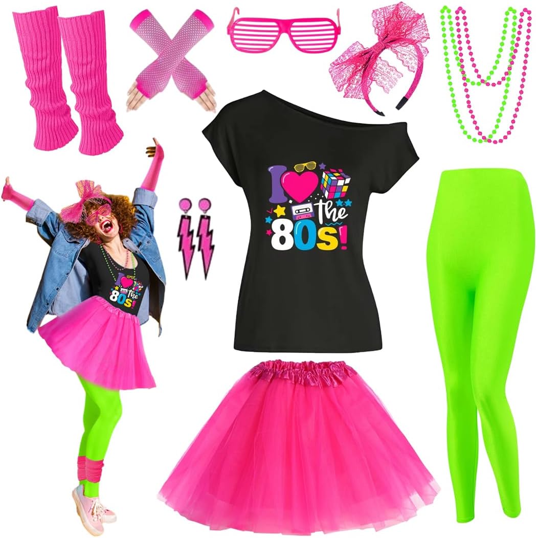 80s Outfit Women Costume Accessories Set for Retro Parties