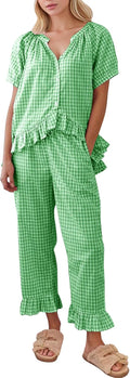 COZYPOIN Womens Gingham Pajama Set - Soft 100% Cotton Comfort Clothing