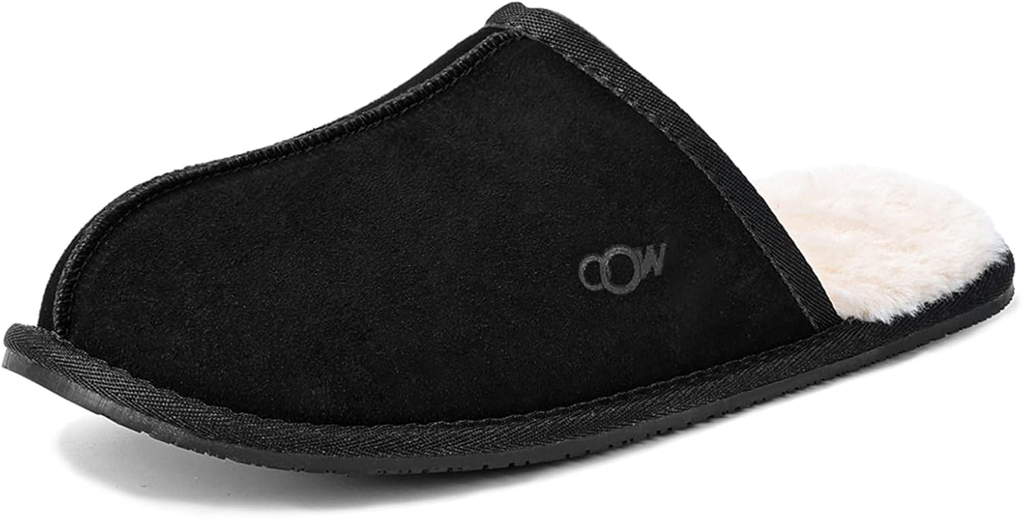 OOW Mens Slippers Genuine Suede Cozy Fuzzy Memory Foam Shoes