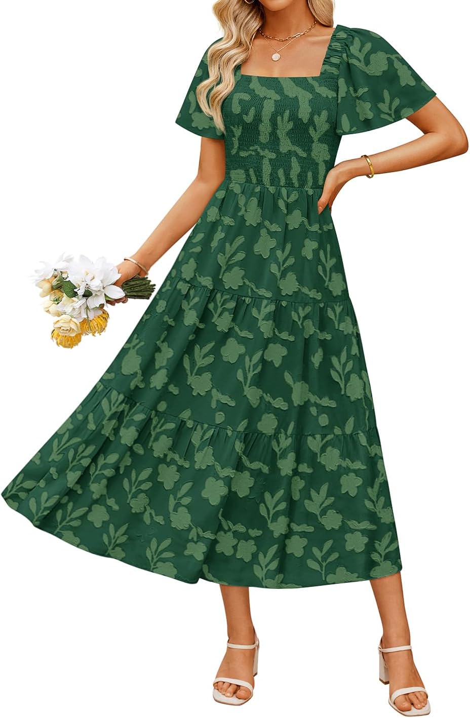 ZESICA Womens Summer Boho Floral Midi Dress for Beach Days