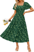 Womens Summer Boho Floral Midi Dress with Square Neck - Flowy Fit